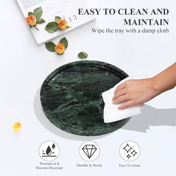 Real Natural Round Marble Tray for Bathroom, Genuine Marble Stone Vanity Tray, L - Picture 6 of 9